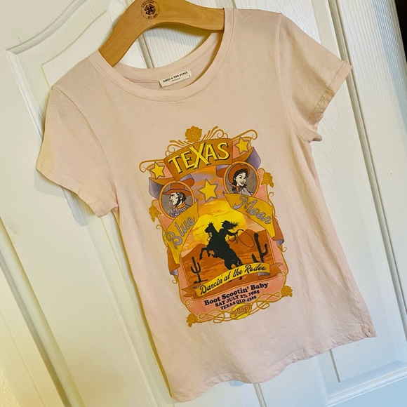 EUC Spell & the Gypsy Collective Sand Texan Blue Moon Organic Girlfriend Tee - Picture 5 of 10